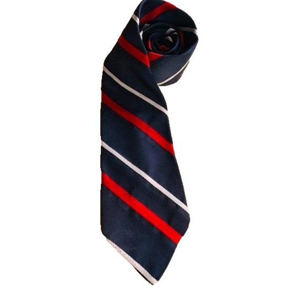 Neck Tie VTG Lilly Dache Red White Navy Blue Regimental Stripe USA 58.5 x 3.5"